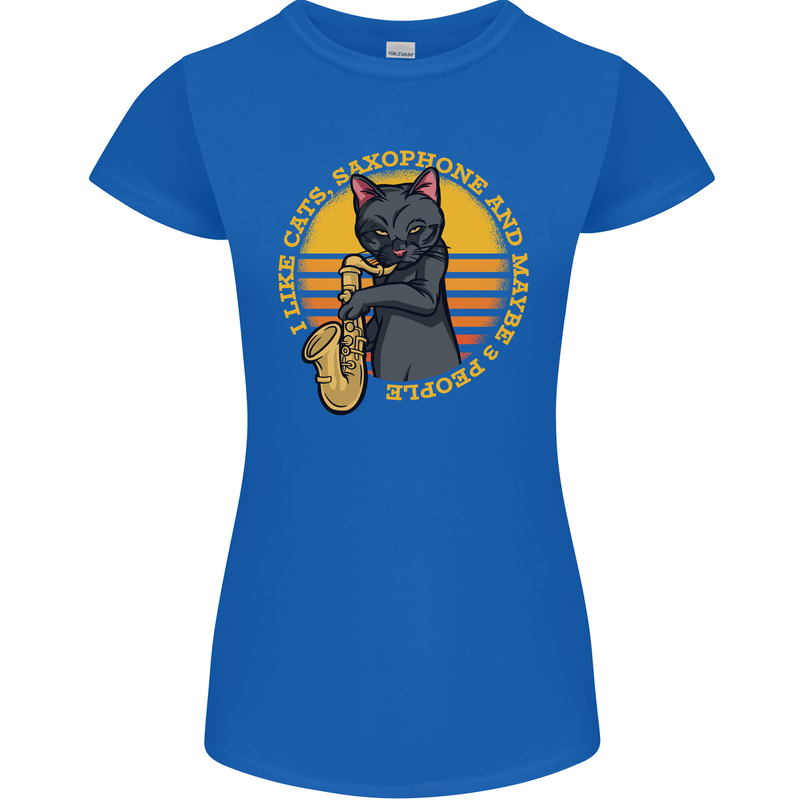 I Like Cats, Saxophones & Maybe 3 People Womens Petite Cut T-Shirt Royal Blue