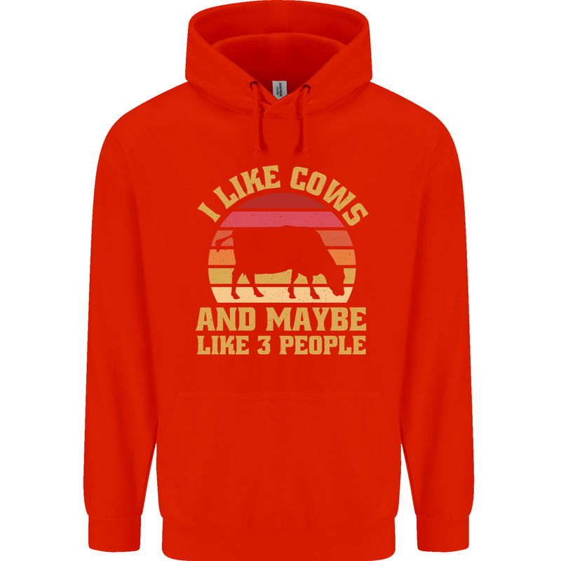 I Like Cows & 3 People Funny Sarcastic Slogan Childrens Kids Hoodie Bright Red