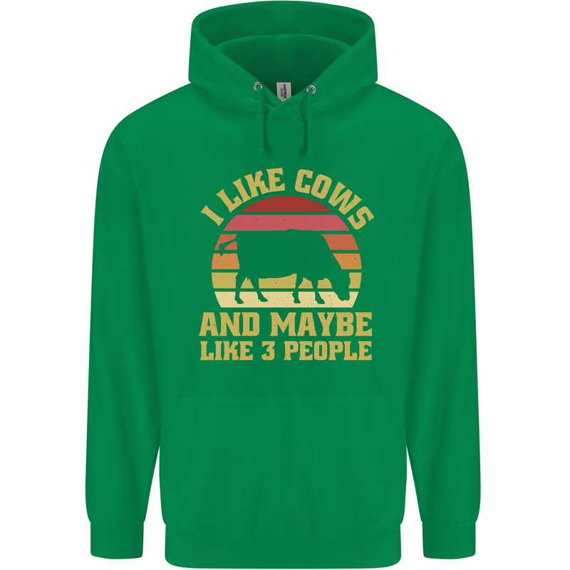 I Like Cows & 3 People Funny Sarcastic Slogan Childrens Kids Hoodie Irish Green