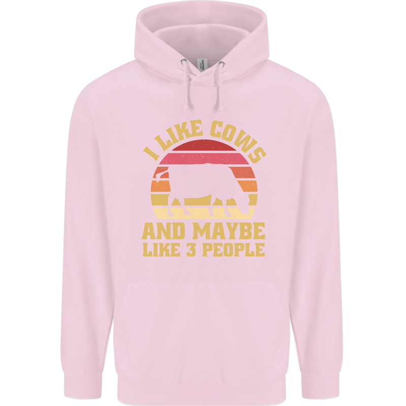 I Like Cows & 3 People Funny Sarcastic Slogan Childrens Kids Hoodie Light Pink