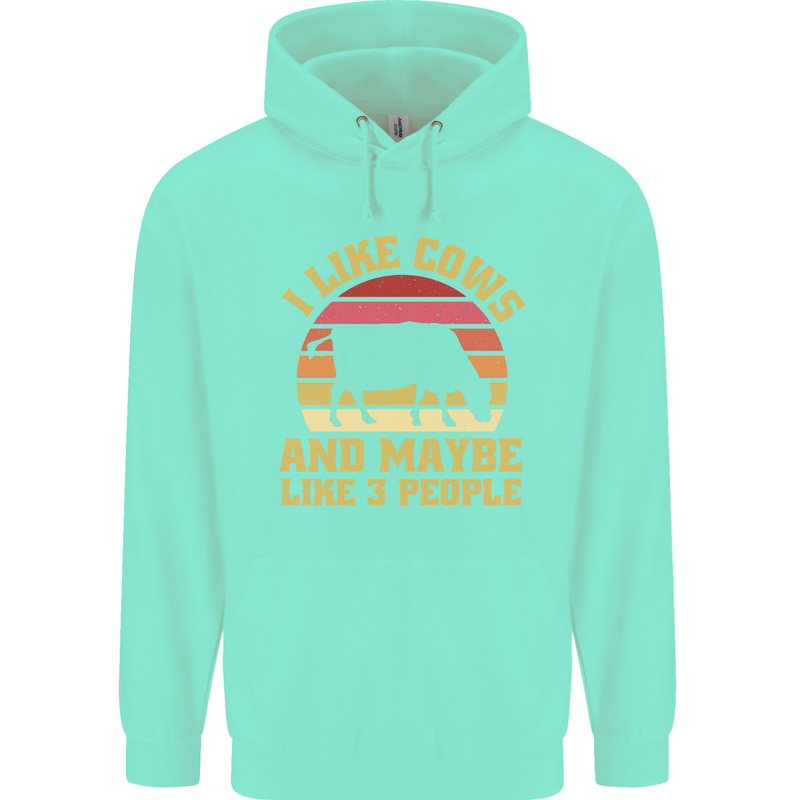 I Like Cows & 3 People Funny Sarcastic Slogan Childrens Kids Hoodie Peppermint