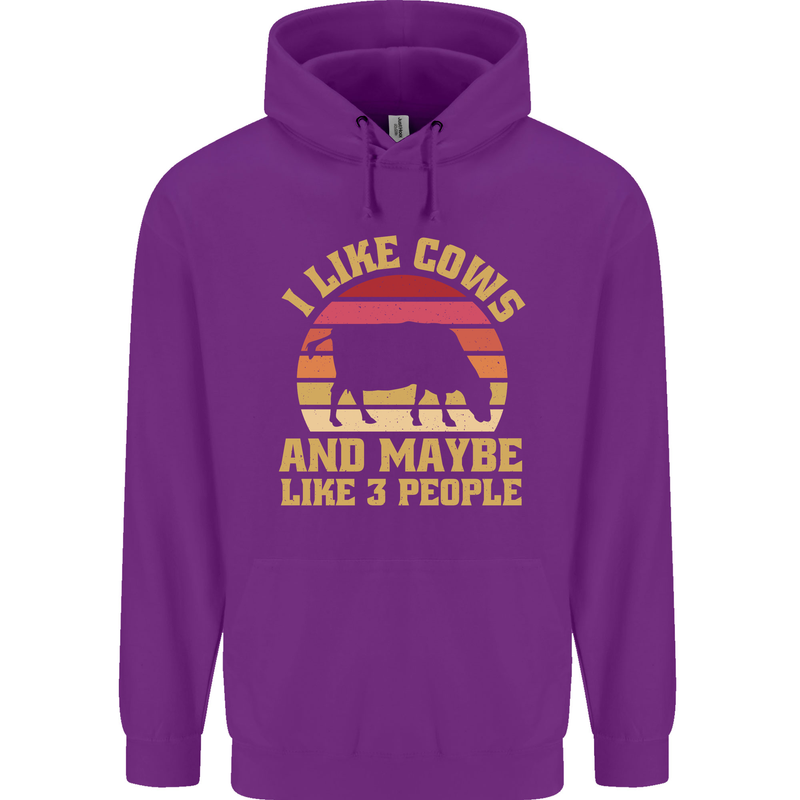 I Like Cows & 3 People Funny Sarcastic Slogan Childrens Kids Hoodie Purple
