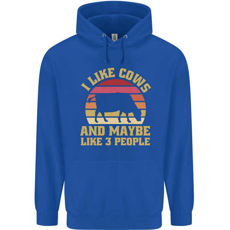 I Like Cows & 3 People Funny Sarcastic Slogan Childrens Kids Hoodie Royal Blue