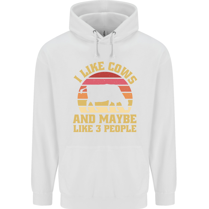 I Like Cows & 3 People Funny Sarcastic Slogan Childrens Kids Hoodie White
