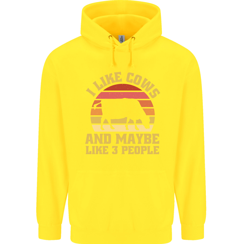 I Like Cows & 3 People Funny Sarcastic Slogan Childrens Kids Hoodie Yellow
