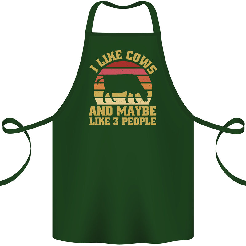 I Like Cows & 3 People Funny Sarcastic Slogan Cotton Apron 100% Organic Forest Green