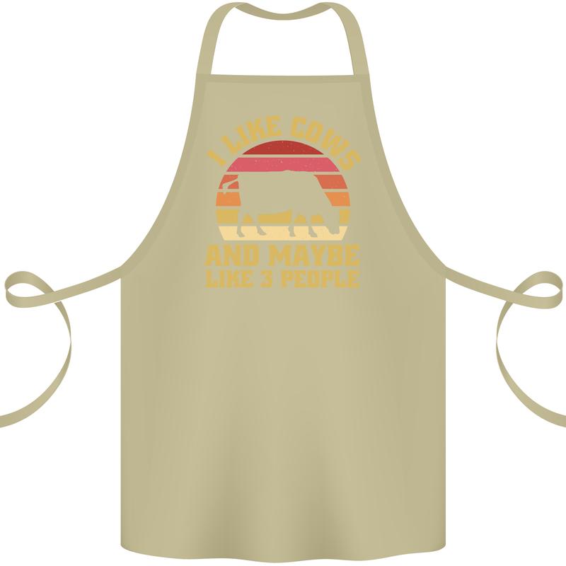 I Like Cows & 3 People Funny Sarcastic Slogan Cotton Apron 100% Organic Khaki
