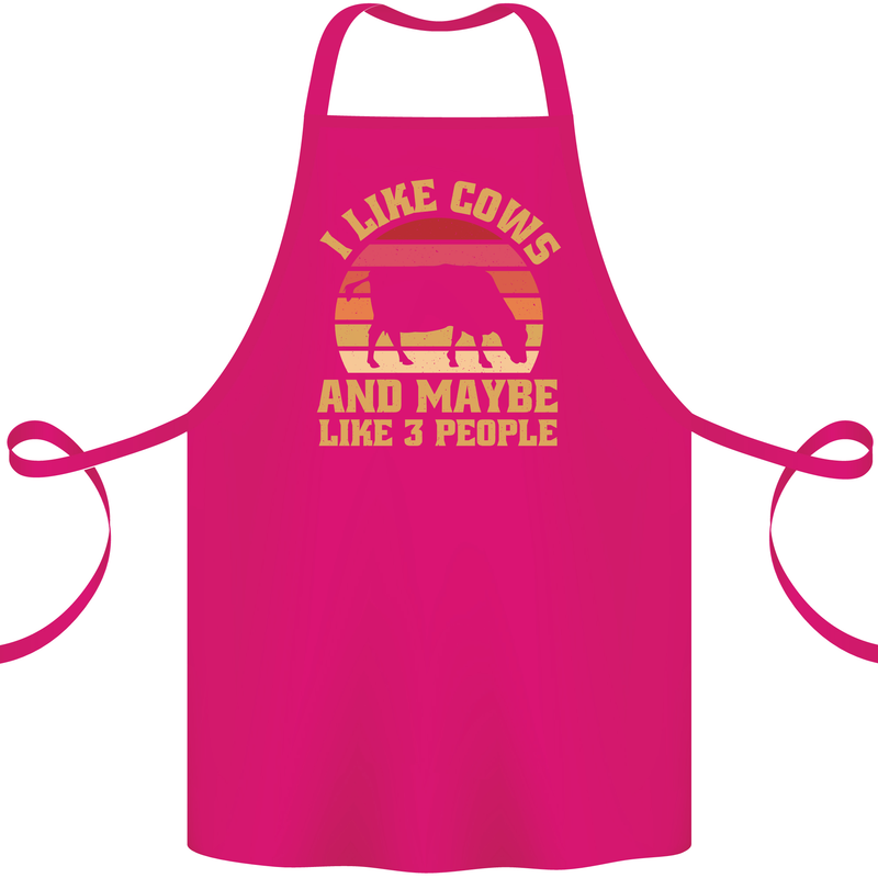 I Like Cows & 3 People Funny Sarcastic Slogan Cotton Apron 100% Organic Pink