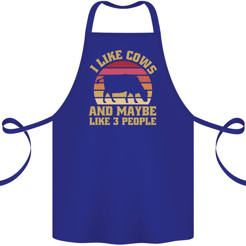 I Like Cows & 3 People Funny Sarcastic Slogan Cotton Apron 100% Organic Royal Blue
