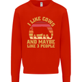 I Like Cows & 3 People Funny Sarcastic Slogan Kids Sweatshirt Jumper Bright Red