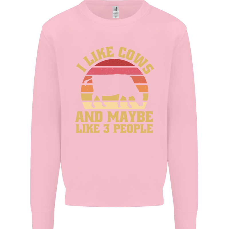 I Like Cows & 3 People Funny Sarcastic Slogan Kids Sweatshirt Jumper Light Pink