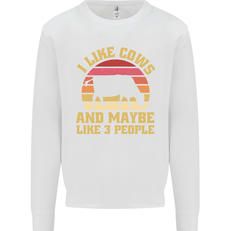 I Like Cows & 3 People Funny Sarcastic Slogan Kids Sweatshirt Jumper White