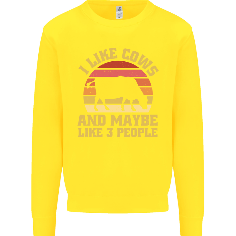 I Like Cows & 3 People Funny Sarcastic Slogan Kids Sweatshirt Jumper Yellow