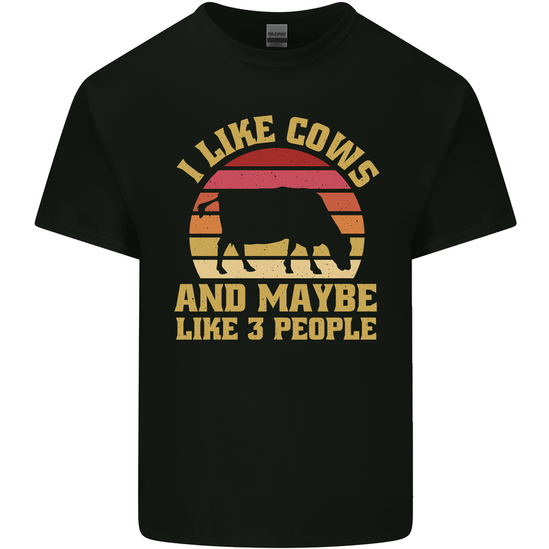 I Like Cows & 3 People Funny Sarcastic Slogan Mens Cotton T-Shirt Tee Top Black