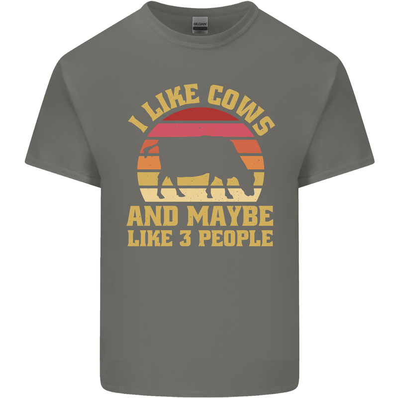 I Like Cows & 3 People Funny Sarcastic Slogan Mens Cotton T-Shirt Tee Top Charcoal