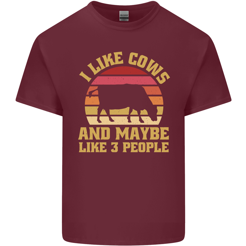 I Like Cows & 3 People Funny Sarcastic Slogan Mens Cotton T-Shirt Tee Top Maroon