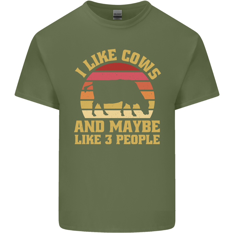 I Like Cows & 3 People Funny Sarcastic Slogan Mens Cotton T-Shirt Tee Top Military Green
