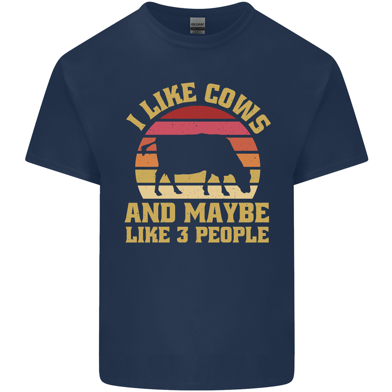 I Like Cows & 3 People Funny Sarcastic Slogan Mens Cotton T-Shirt Tee Top Navy Blue