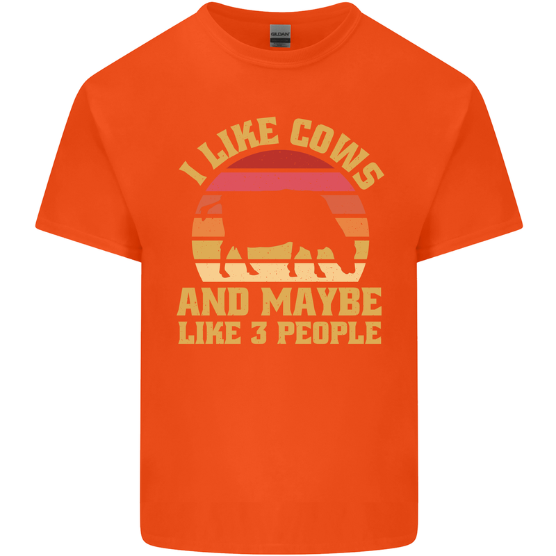 I Like Cows & 3 People Funny Sarcastic Slogan Mens Cotton T-Shirt Tee Top Orange