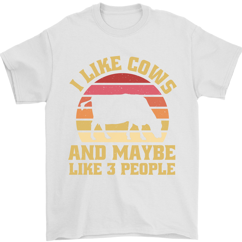 I Like Cows & 3 People Funny Sarcastic Slogan Mens T-Shirt 100% Cotton White