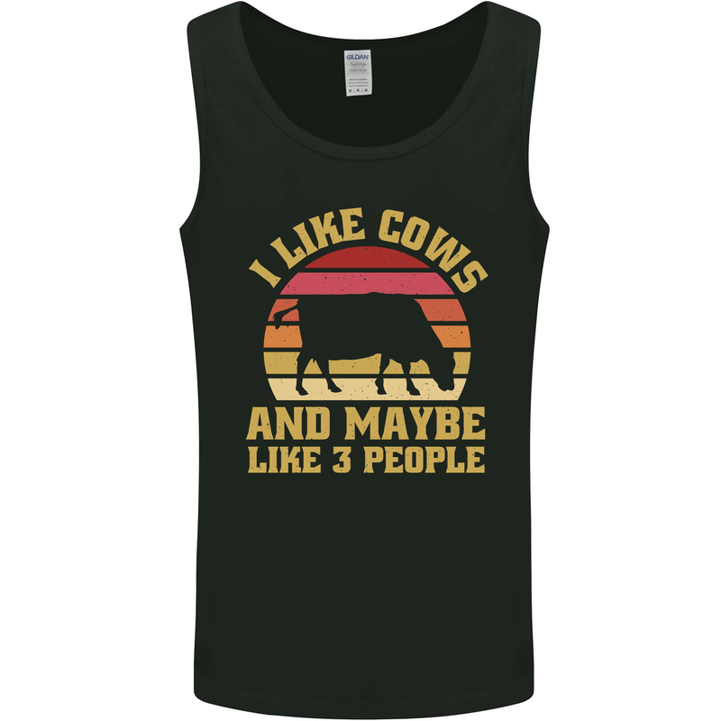 I Like Cows & 3 People Funny Sarcastic Slogan Mens Vest Tank Top Black