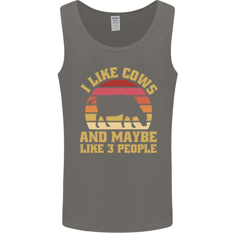 I Like Cows & 3 People Funny Sarcastic Slogan Mens Vest Tank Top Charcoal