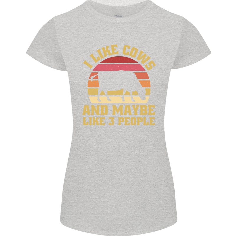 I Like Cows & 3 People Funny Sarcastic Slogan Womens Petite Cut T-Shirt Sports Grey