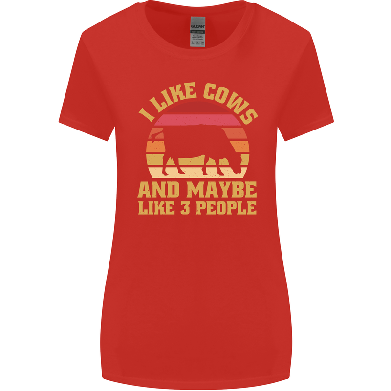 I Like Cows & 3 People Funny Sarcastic Slogan Womens Wider Cut T-Shirt Red