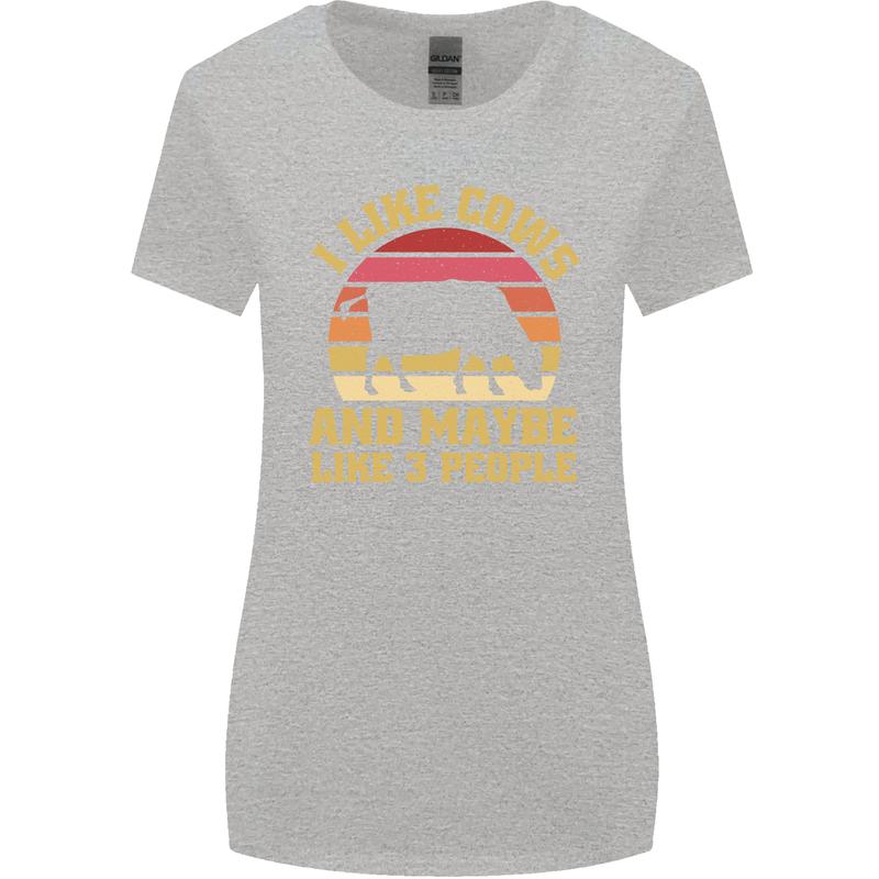 I Like Cows & 3 People Funny Sarcastic Slogan Womens Wider Cut T-Shirt Sports Grey