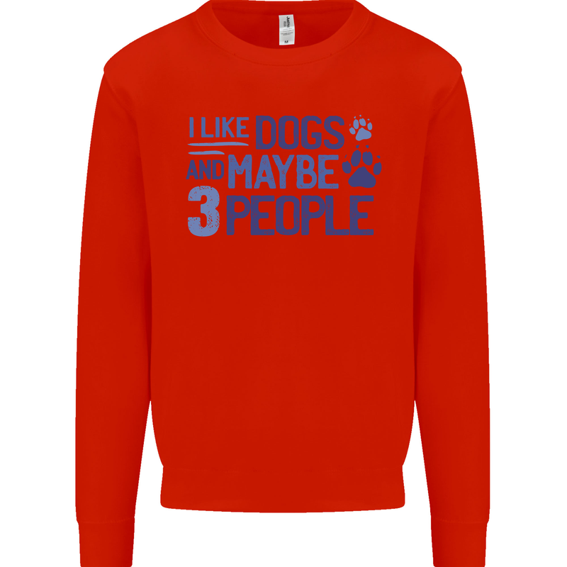 I Like Dogs and Maybe Three People Kids Sweatshirt Jumper Bright Red