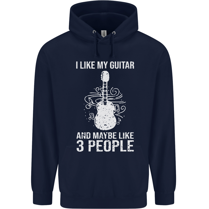 I Like My Guitar and 3 People Rock n Roll Childrens Kids Hoodie Navy Blue