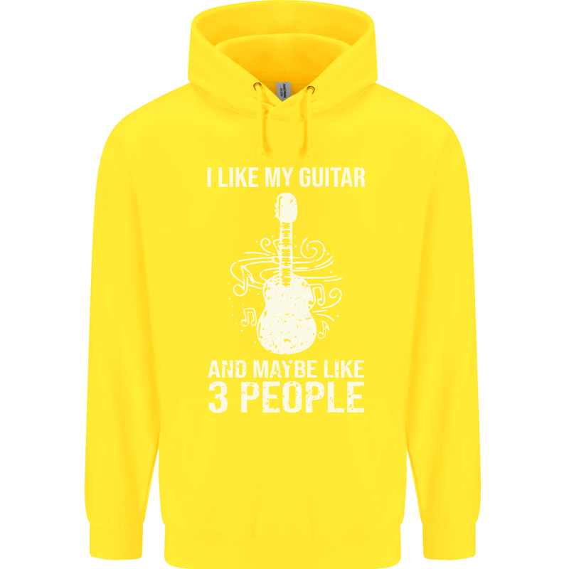 I Like My Guitar and 3 People Rock n Roll Childrens Kids Hoodie Yellow