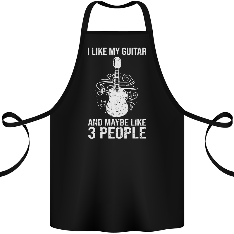 I Like My Guitar and 3 People Rock n Roll Cotton Apron 100% Organic Black