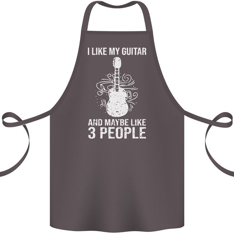 I Like My Guitar and 3 People Rock n Roll Cotton Apron 100% Organic Dark Grey