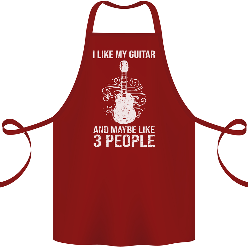 I Like My Guitar and 3 People Rock n Roll Cotton Apron 100% Organic Maroon