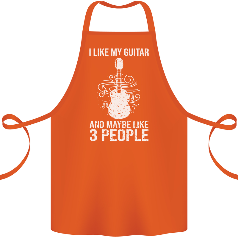 I Like My Guitar and 3 People Rock n Roll Cotton Apron 100% Organic Orange