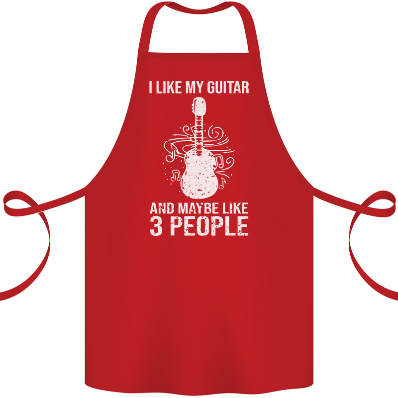 I Like My Guitar and 3 People Rock n Roll Cotton Apron 100% Organic Red