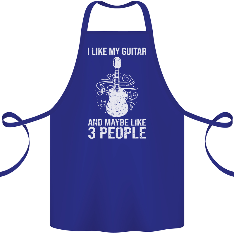 I Like My Guitar and 3 People Rock n Roll Cotton Apron 100% Organic Royal Blue