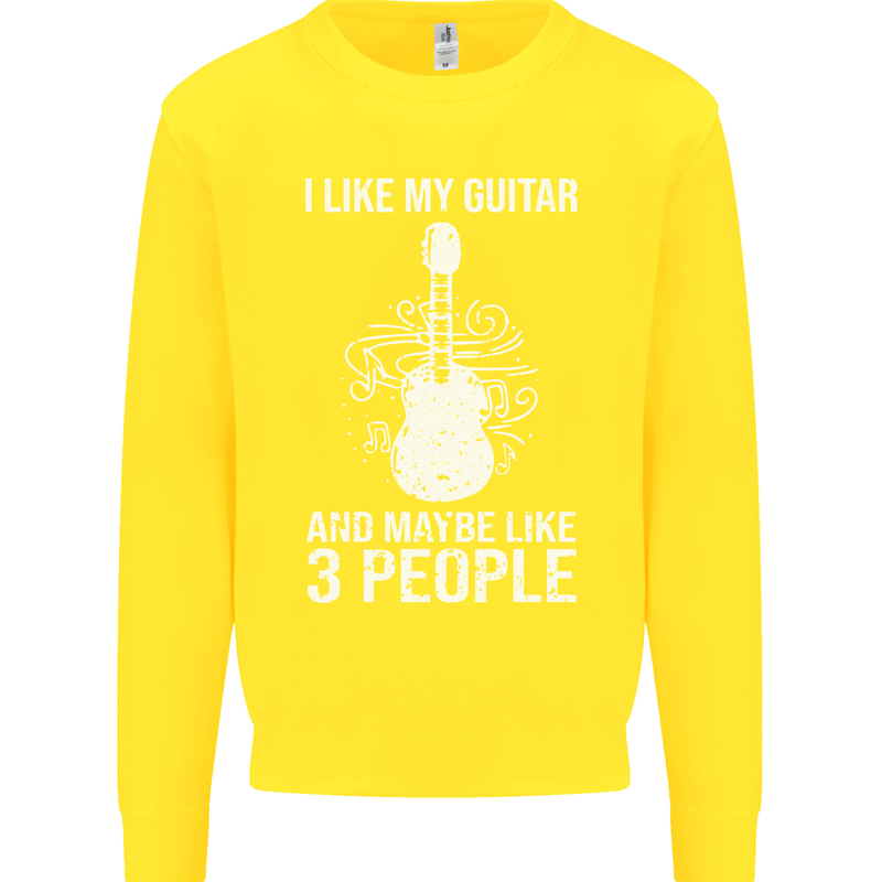 I Like My Guitar and 3 People Rock n Roll Kids Sweatshirt Jumper Yellow