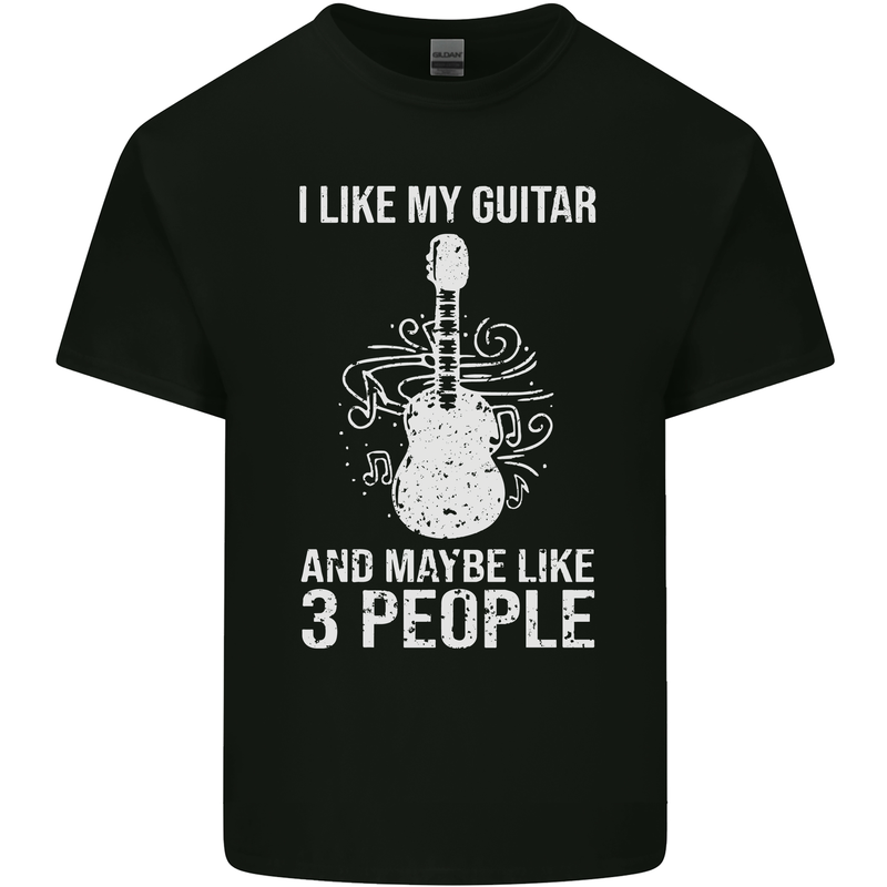 I Like My Guitar and 3 People Rock n Roll Mens Cotton T-Shirt Tee Top Black