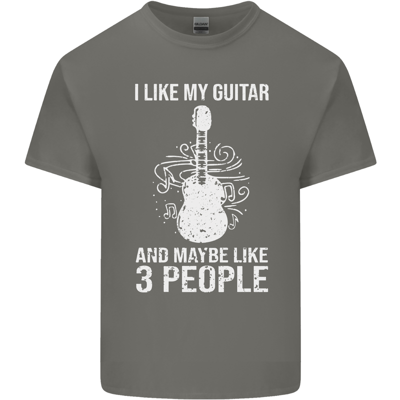 I Like My Guitar and 3 People Rock n Roll Mens Cotton T-Shirt Tee Top Charcoal