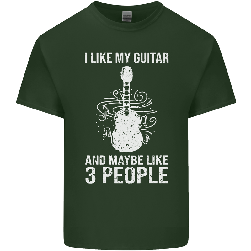 I Like My Guitar and 3 People Rock n Roll Mens Cotton T-Shirt Tee Top Forest Green