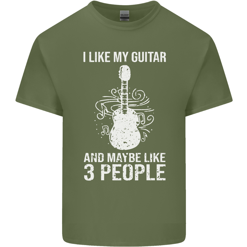 I Like My Guitar and 3 People Rock n Roll Mens Cotton T-Shirt Tee Top Military Green