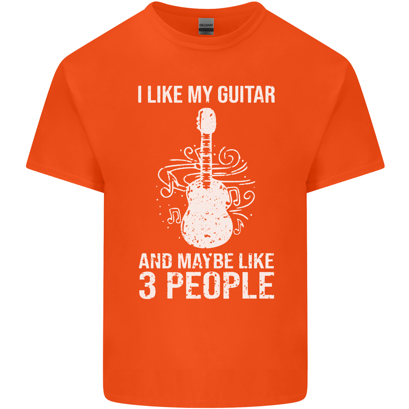 I Like My Guitar and 3 People Rock n Roll Mens Cotton T-Shirt Tee Top Orange