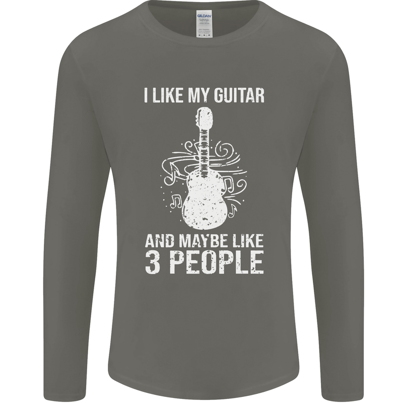 I Like My Guitar and 3 People Rock n Roll Mens Long Sleeve T-Shirt Charcoal