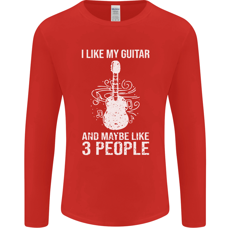 I Like My Guitar and 3 People Rock n Roll Mens Long Sleeve T-Shirt Red