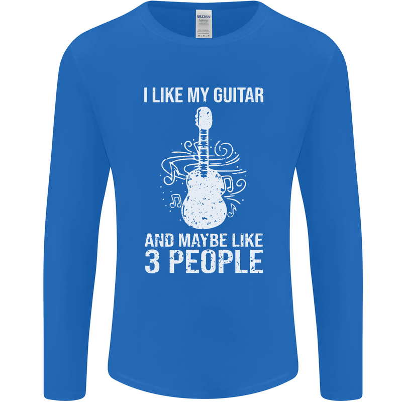 I Like My Guitar and 3 People Rock n Roll Mens Long Sleeve T-Shirt Royal Blue