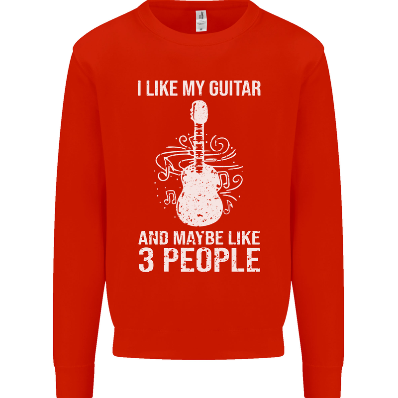 I Like My Guitar and 3 People Rock n Roll Mens Sweatshirt Jumper Bright Red