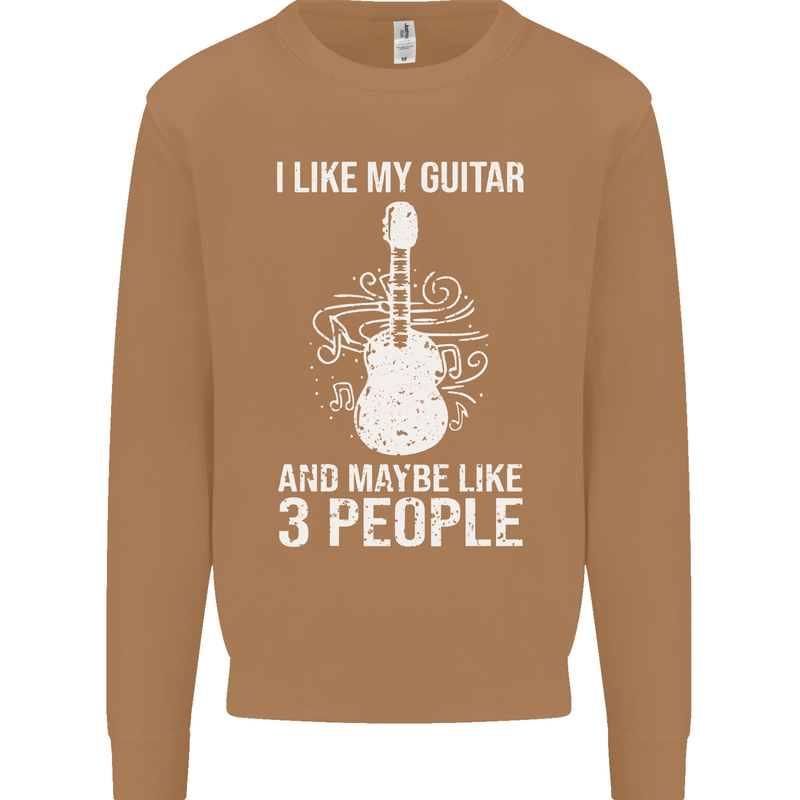 I Like My Guitar and 3 People Rock n Roll Mens Sweatshirt Jumper Caramel Latte