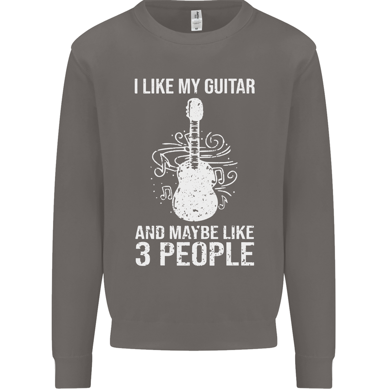 I Like My Guitar and 3 People Rock n Roll Mens Sweatshirt Jumper Charcoal